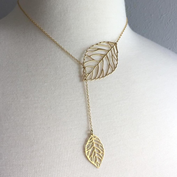 Brass leaves Natural Lariat Necklace - Picture 2 of 4